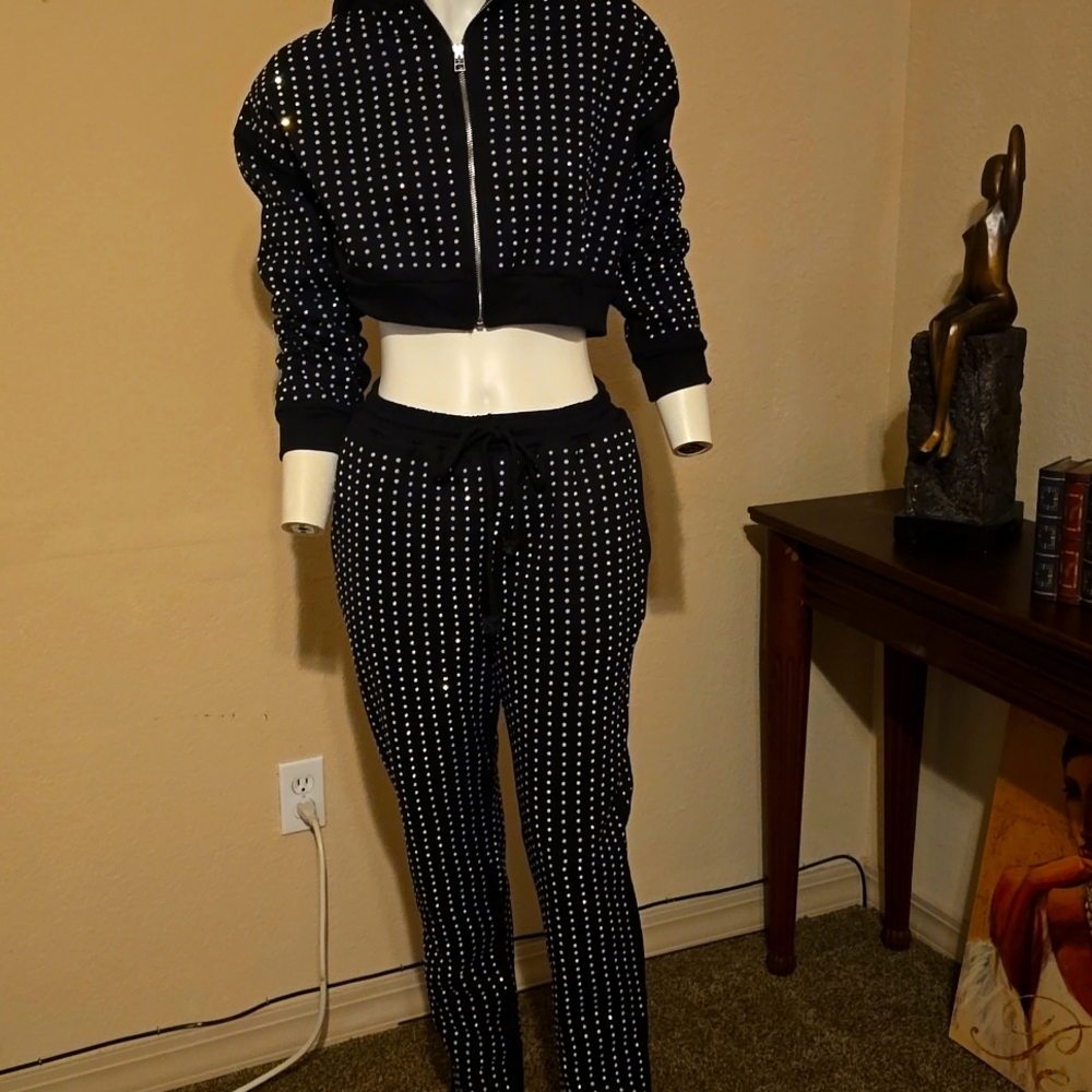 CHIC 2 PIECE RHINESTONE HOT&DELICIOUS PANT SUIT